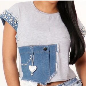 Denim & Gray Asymmetrical T-Shirt